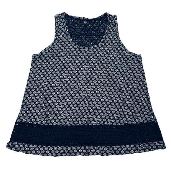 Ann Taylor Loft size small navy blue & white sleeveless top, lace around bottom - Picture 3 of 14